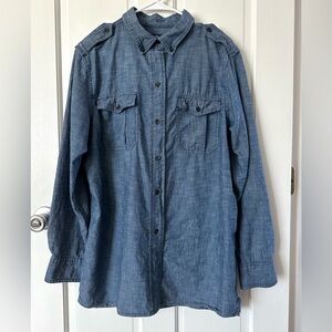 GAP Blue Denim Button-down Shirt with Epaulettes Size XL
